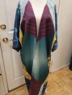 Dolls Kill Blue Green Burgundy Yellow Graphic Festival Party Robe Kimono